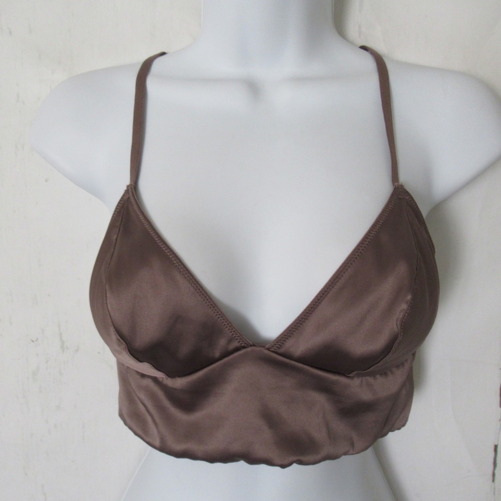 Victorias Secret Bra Bralette S Small Brown Satin Triangle Longline